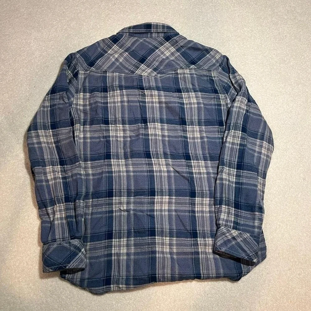 BKE Western Pearl Snap Shirt Mens Medium Blue‎ Plaid Athletic Fit Flannel B2771